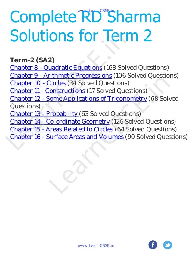 Rd Sharma Class 10 Solutions Pdf